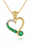 14K Gold Heart Pendant with Round Natural Emerald and Diamond Stones Luxury Gift for Woman