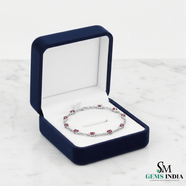 Oval Ruby & Diamond Bracelet in 18k Gold Classic Gold Fine Jewelry