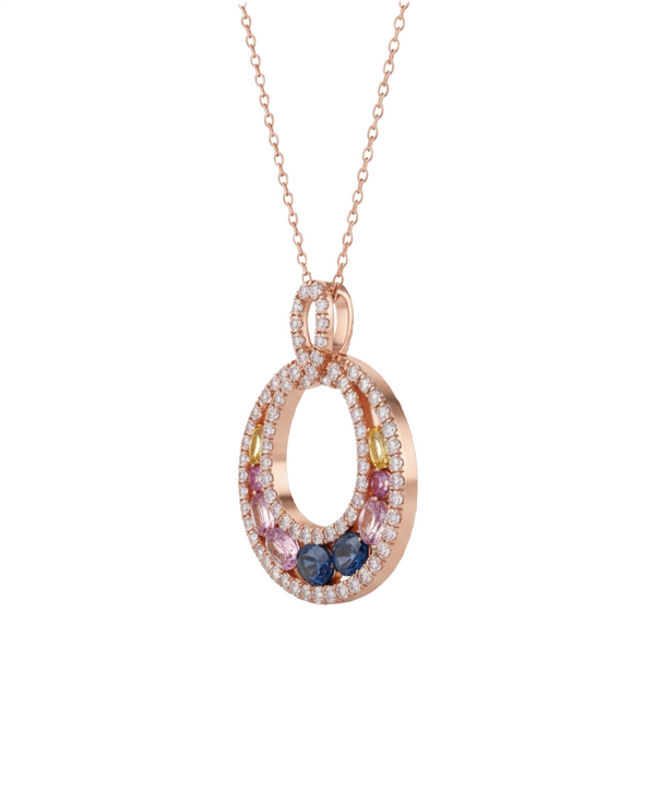 Rainbow Multicolor Oval Gemstone Pendant in 18k Gold