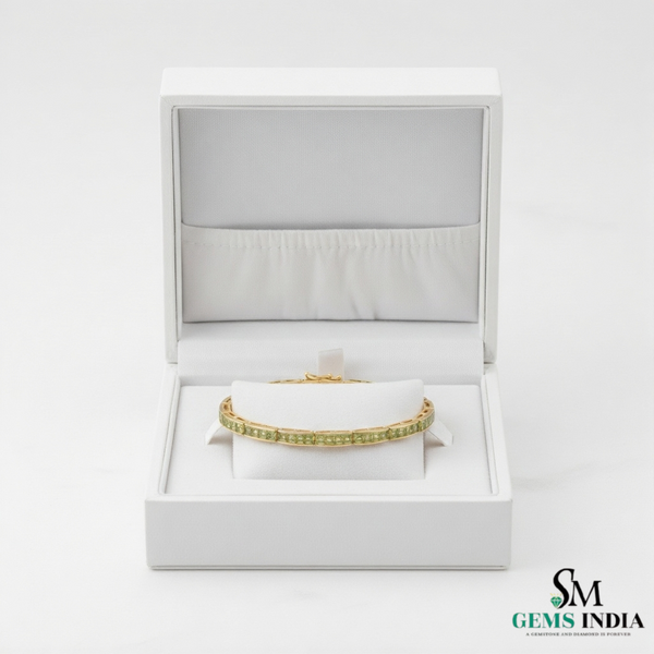 Luxury Green Peridot Square Cut Gemstone Link Bracelet for Women