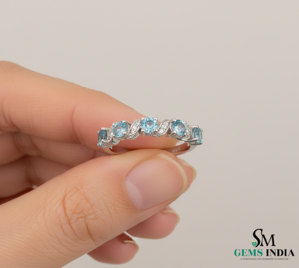 Luxury Aquamarine & Diamond Wave Band Ring - Diamond Twist Ring