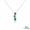 Three-Stone Oval Natural Emerald Halo Diamond Swirl Pendant in 18k Gold emerald gift for her