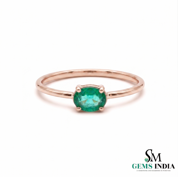 Natural Emerald Solitaire Ring – Oval Cut in 14K Gold