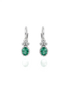 2.10 carat Oval Natural Emerald Dangle Earrings with Diamond Cluster 14K Gold Gift for Her