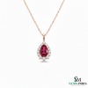 Pear Cut Natural Ruby and Diamond Halo Pendant in 14K gold
