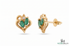 Marquise Emerald Heart Shaped Gold Stud Earrings