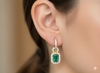 Elegant Emerald cut Natural Emerald Halo Drop Earrings in 14K Yellow Gold Geometric Design
