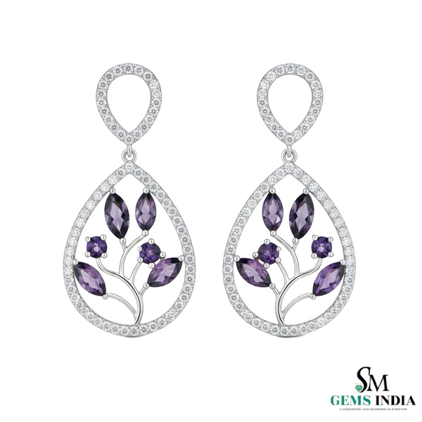 Marquise and Round Natural Tanzanite Diamond Teardrop Dangle Earrings – Elegant Gold Jewelry