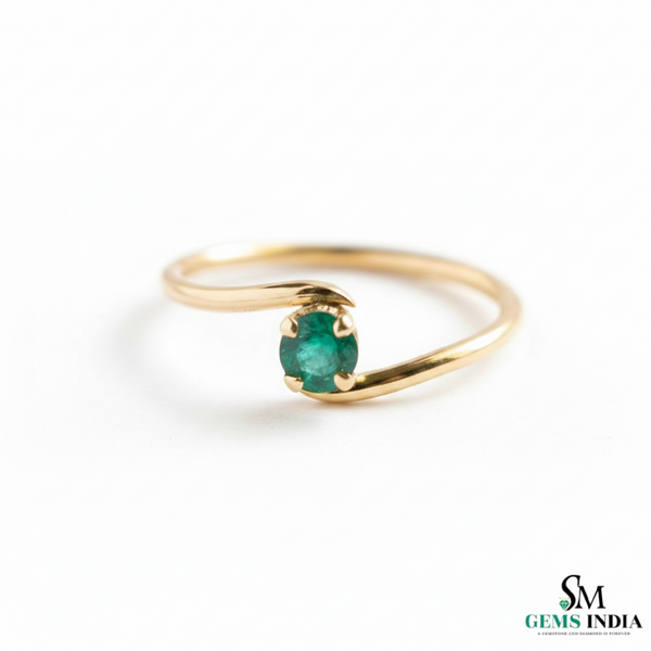 Dainty Emerald Bypass Ring – Thin Gold Stackable Ring