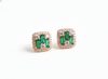 Natural Emerald Baguette & Diamond 18k Gold Stud Earrings Green Gemstone
