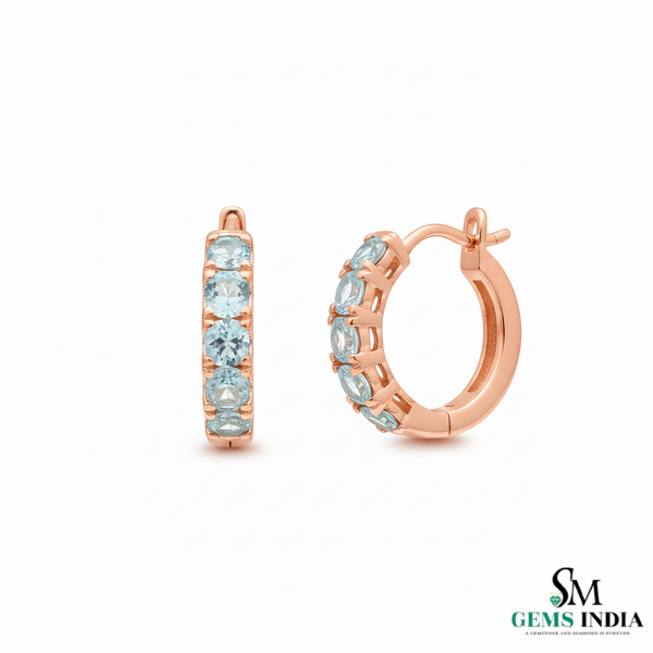 Natural Aquamarine Hoop Earrings - Elegant Blue Gemstone Jewelry