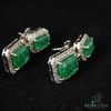 Emerald cut Natural Emerald & Double Drop Halo Earrings in 14K Gold Classic Vintage Dangle Design