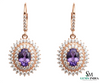 Elegant Oval Amethyst Drop Earrings with Diamond Halo in 14k and 18k Gold