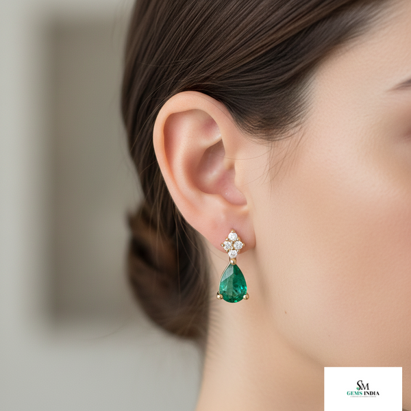 4.20 carat ear Cut Emerald Drop Earrings in Gold Elegant Drop Design