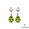 Green Peridot Teardrop Dangle Earrings with Diamond Accents - Fine Jewelry Gift for Her