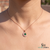 Crescent Moon Round Natural Emerald Pendant in 18k Gold Minimalist Birthstone Jewelry
