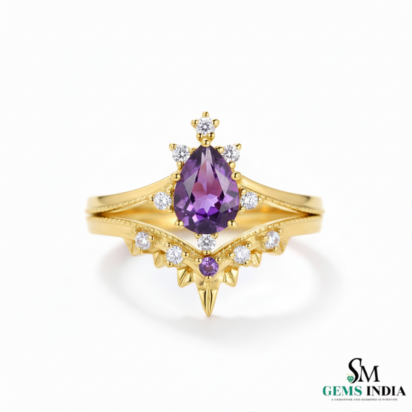 Doppelter Smaragd-Ring in offenem Design aus 14 Karat Gold – Band mit quadratisch und rund geschliffenen grünen Edelsteinen