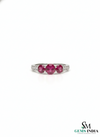 Minimalist Round Natural Ruby Three-Stone Diamond Ring Fine Jewelry Gift