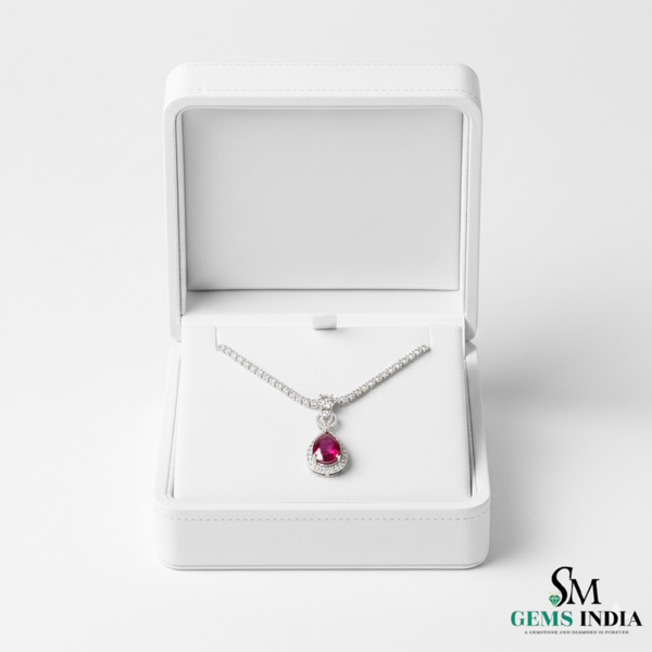 Pear Cut Ruby & Diamond Drop Necklace in 14k and 18k Gold