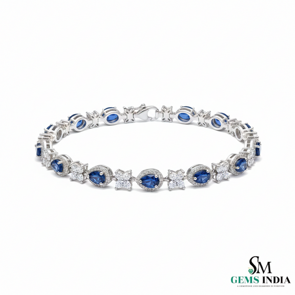 Blue Sapphire & Diamond Flower Bracelet in 14k and 18k Gold – Elegant Women’s Bracelet