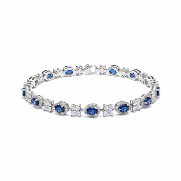 Blue Sapphire & Diamond Flower Bracelet in 14k and 18k Gold – Elegant Women’s Bracelet