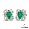 Designer Emerald cut Emerald and Round Emerald& Diamond Statement Stud Earrings