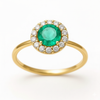 1.50 carat round natural Zambian emerald Gemstone and diamonds ring for woman's in 14k Solid Gold