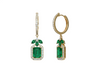 Emerald Cut Natural Emerald Halo Dangle Earrings in 14k Gold Diamond Halo Leaf Design Dangle Earrings