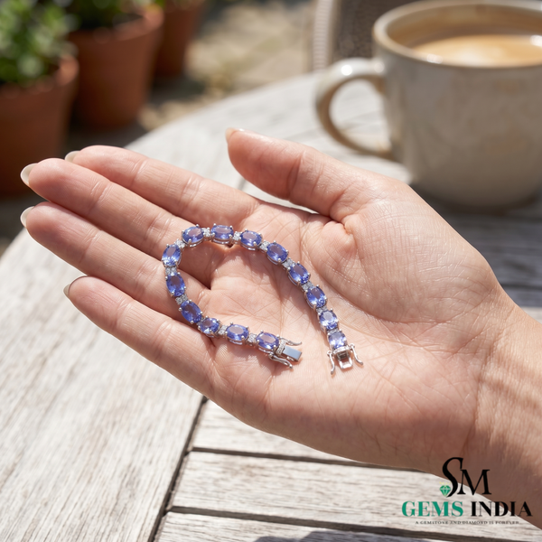 Oval Natural Tanzanite Diamond Tennis Bracelet - December Birthstone Jewelry