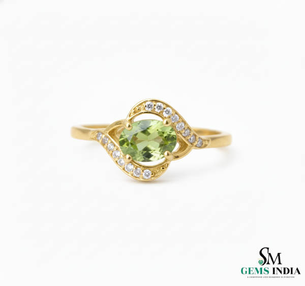Peridot & Diamond Wave Ring – Elegant Gemstone Statement Ring