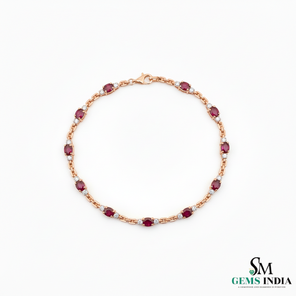Oval Ruby & Diamond Bracelet in 18k Gold Classic Gold Fine Jewelry