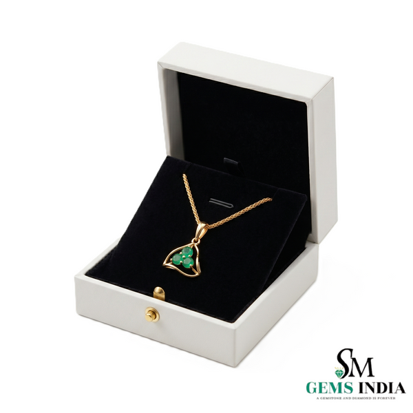 Triangular Emerald Cluster Pendant Dainty Three Stone Emerald Pendant - Minimal Fine Jewelry