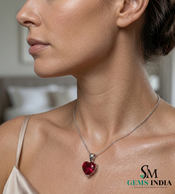 Heart Cut Red Ruby Pendant Simple Solitaire Ruby Pendant for Women