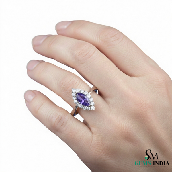 Natural Marquise Cut Tanzanite Ring with Diamonds – Fine Gold Jewelry