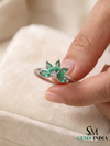 Natural Marquise Cut Emerald Cluster Ring in Solid 14K Gold – Elegant Floral Fine Jewelry Ring