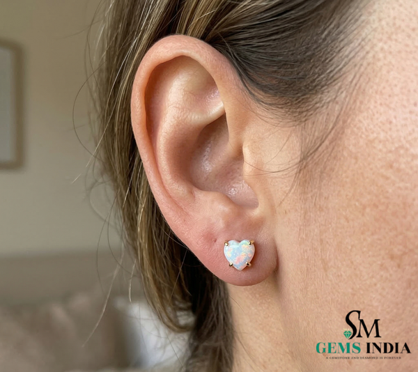 Heart Cut Opal Stud Earrings for Women - Dainty Opal Jewelry