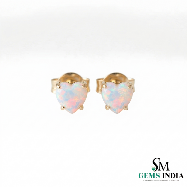 Heart Cut Opal Stud Earrings for Women - Dainty Opal Jewelry