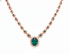 Oval Natural Emerald and Diamond Halo Necklace in 14K Gold Vintage Luxury Jewelry for Her