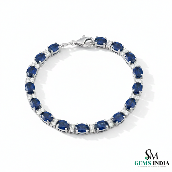 Blue Sapphire & Diamond Tennis Bracelet in 18k Gold - Luxury Women's Jewelry