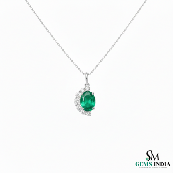Elegant Oval Emerald & Diamond Half-Halo Pendant Anniversary gift for her