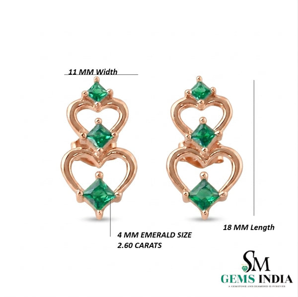 Princess Cut Emerald Heart Earrings in Gold – Romantic Jewelry