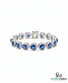 Heart Shape Lab Grown Blue Sapphire & Diamond Halo Bracelet - Romantic gift for her