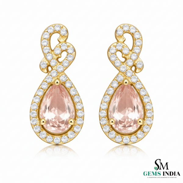 Elegant Pear Morganite Diamond Drop Earrings - Fine Jewelry Earrings