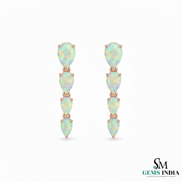 Cascading Pear Cut Opal Dangle Earrings for Women luxury opal jewelry