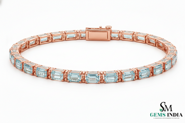 Emerald Cut Aquamarine Tennis Bracelet - Timeless Elegance Design