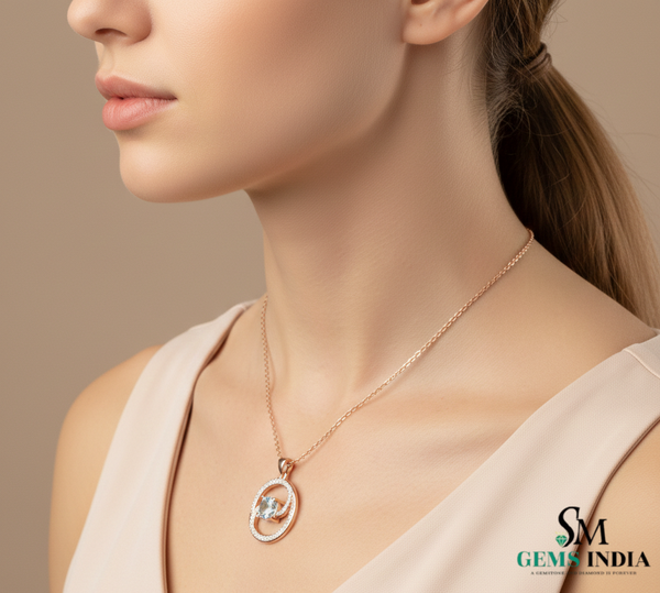 Cushion Cut Aquamarine Diamond Swirl Circle Pendant For Woman