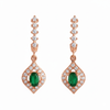 Oval Green Gemstone Dangle in 14K Gold 1.70 carat Natural Emerald and Diamond Halo Drop Earrings