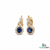 Round Blue Sapphire & Diamond Cluster Stud Earrings in 18k Gold – Vintage Halo Style (Copy)