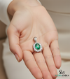 Oval Emerald & Diamond Halo Pendant - Vintage Sunburst Emerald Pendant
