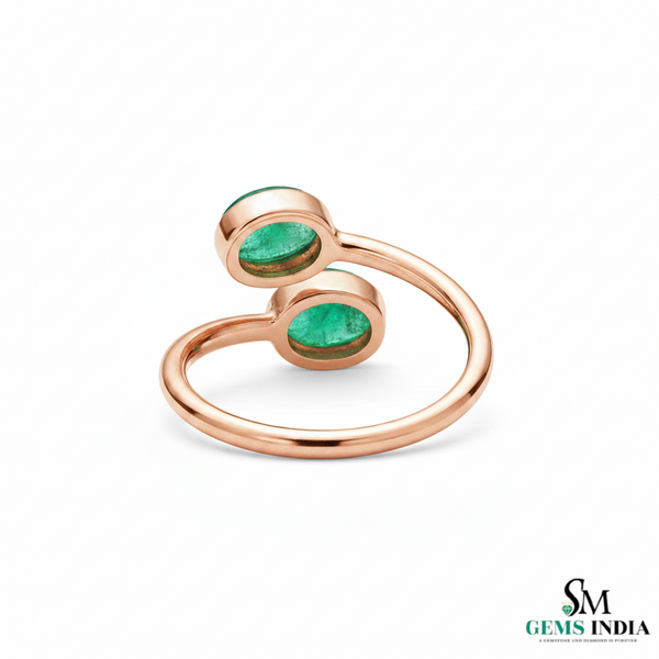 Double Oval Emerald Gold Ring – Modern Bypass Statement Ring